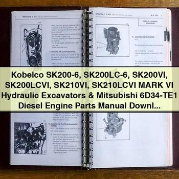 Kobelco SK200-6 SK200LC-6 SK200VI SK200LCVI SK210VI SK210LCVI MARK VI Hydraulic Excavators & Mitsubishi 6D34-TE1 Diesel Engine Parts Manual (YN07-30001 YQ07-03501) S3YN00003ZE