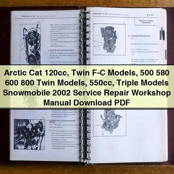Arctic Cat 120cc Twin F-C Models 500 580 600 800 Twin Models 550cc Triple Models Snowmobile 2002 Service Repair Workshop Manual