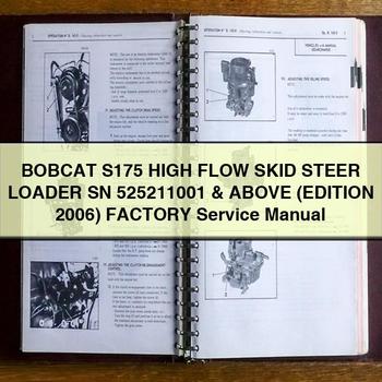 BOBCAT S175 High FLOW SKID Steer Loader SN 525211001 & Above (EDITION 2006) Factory Service Repair Manual