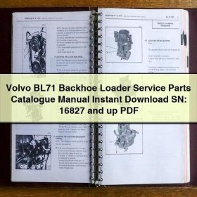 Volvo BL71 Backhoe Loader Service Parts Catalogue Manual SN: 16827 and up