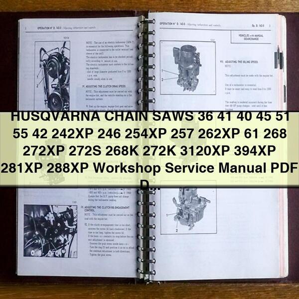 HUSQVARNA CHAIN SAWS 36 41 40 45 51 55 42 242XP 246 254XP 257 262XP 61 268 272XP 272S 268K 272K 3120XP 394XP 281XP 288XP Workshop Service Repair Manual