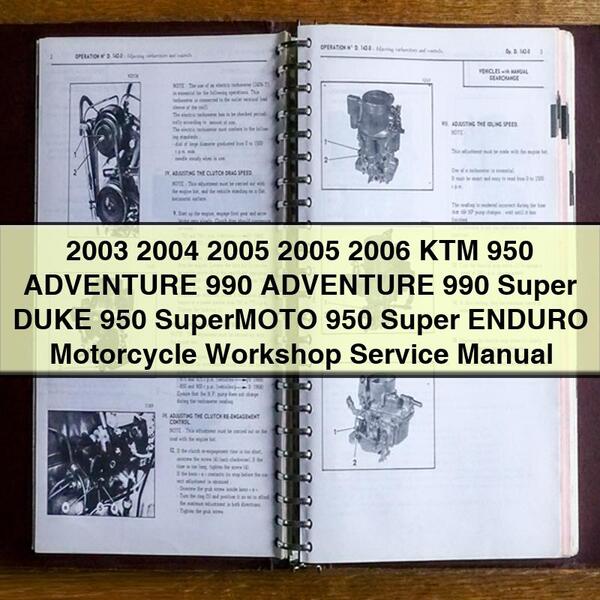 2003 2004 2005 2005 2006 KTM 950 ADVENTURE 990 ADVENTURE 990 Super DUKE 950 SuperMOTO 950 Super ENDURO Manuel d'atelier de moto Télécharger le PDF