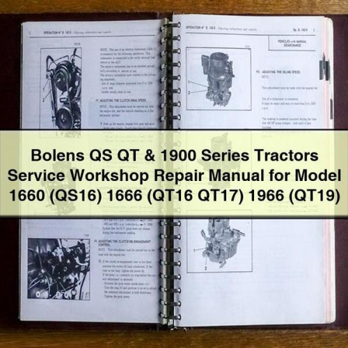 Manuel de réparation d'atelier de service de tracteurs Bolens QS QT et séries 1900 pour le modèle 1660 (QS16) 1666 (QT16 QT17) 1966 (QT19) Télécharger le PDF