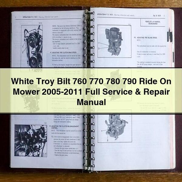 White Troy Bilt 760 770 780 790 Ride On Mower 2005-2011 Manuel complet d'entretien et de réparation PDF Télécharger