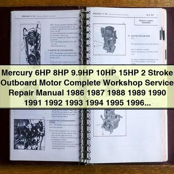 Mercury 6HP 8HP 9.9HP 10HP 15HP 2 Stroke Outboard Motor Complete Workshop Service Repair Manual 1986-2003