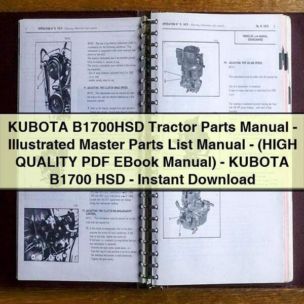 Kubota B1700 HSD Tractor Parts Manual - Illustrated Master Parts List