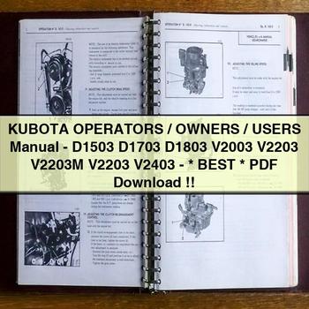 KUBOTA OperatorS/Owners/USERS Manual-D1503 D1703 D1803 V2003 V2203 V2203M V2203 V2403-  Best