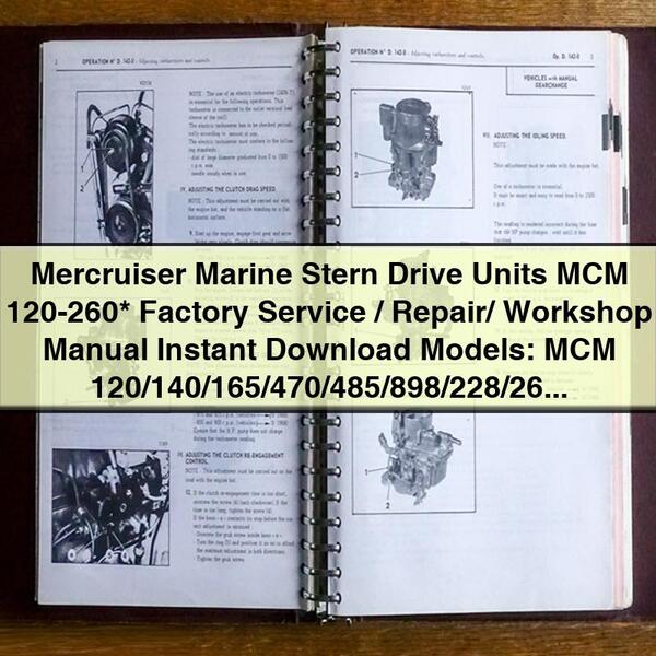 Unidades de propulsión de popa Mercruiser Marine MCM 120-260 Manual de servicio/reparación/taller de fábrica Descargar modelos: MCM 120/140/165/470/485/898/228/260 PDF