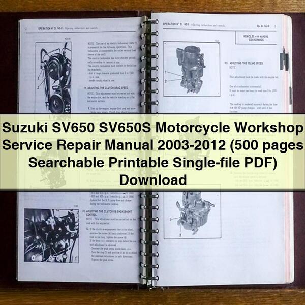 Suzuki SV650 SV650S Motorcycle Workshop Service Repair Manual 2003-2012 (500 pages Searchable  Single-file)