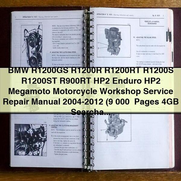 BMW R1200GS R1200R R1200RT R1200S R1200ST R900RT HP2 Enduro HP2 Megamoto Motorcycle Workshop Service Repair Manual 2004-2012 (9 000+ Pages 4GB Searchable  Indexed)