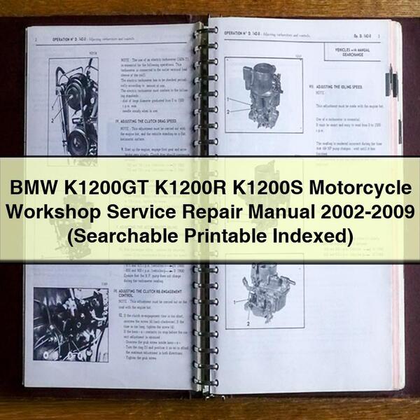 BMW K1200GT K1200R K1200S Motorcycle Workshop Service Repair Manual 2002-2009 (Searchable  Indexed)