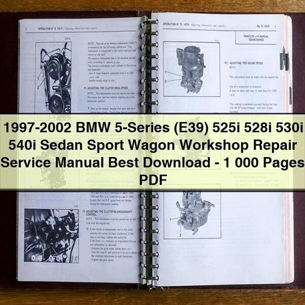 1997-2002 BMW Serie 5 (E39) 525i 528i 530i 540i Sedan Sport Wagon Manual de servicio de reparación de taller Mejor descarga - PDF de 1000 páginas