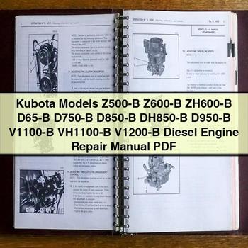 Kubota Modèles Z500-B Z600-B ZH600-B D65-B D750-B D850-B DH850-B D950-B V1100-B VH1100-B V1200-B Manuel de réparation du moteur diesel PDF Télécharger