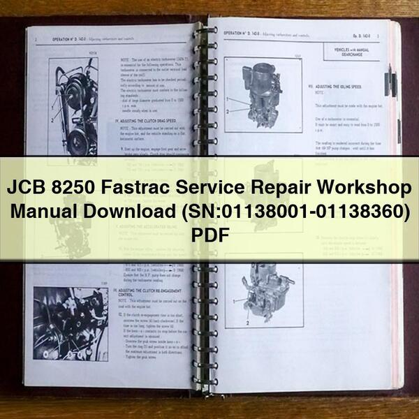 Descarga del manual de taller de reparación de servicio JCB 8250 Fastrac (SN:01138001-01138360) PDF