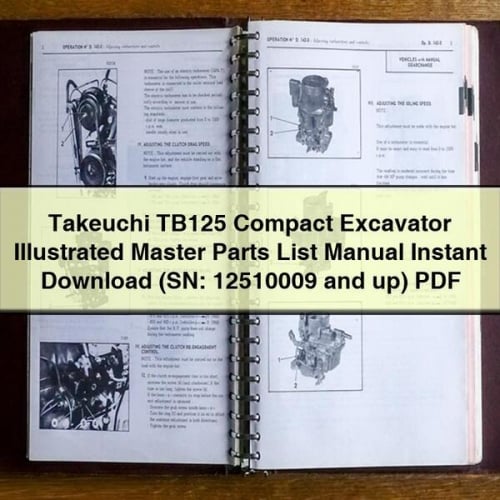 Takeuchi TB125 Compact Excavator Illustrated Master Parts List Manual Instant Download (SN: 12510009 and up) PDF