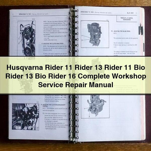 Husqvarna Rider 11 Rider 13 Rider 11 Bio Rider 13 Bio Rider 16 Manuel de réparation de service d'atelier complet PDF Télécharger