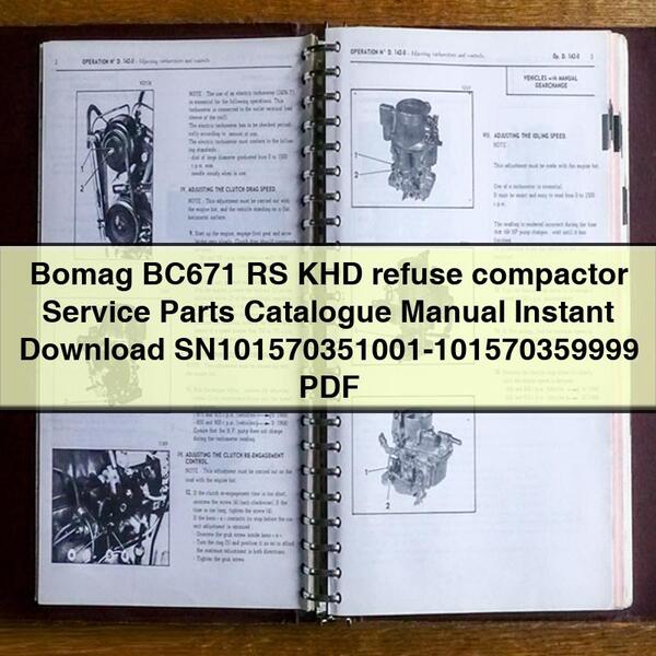 Bomag BC671 RS KHD refuse compactor Service Parts Catalogue Manual  SN101570351001-101570359999