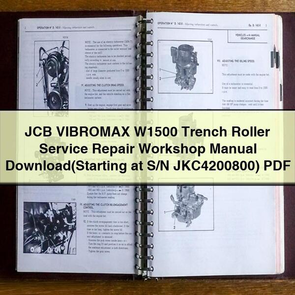 JCB VIBROMAX W1500 Trench Roller Service Repair Workshop Manual (Starting at S/N JKC4200800)