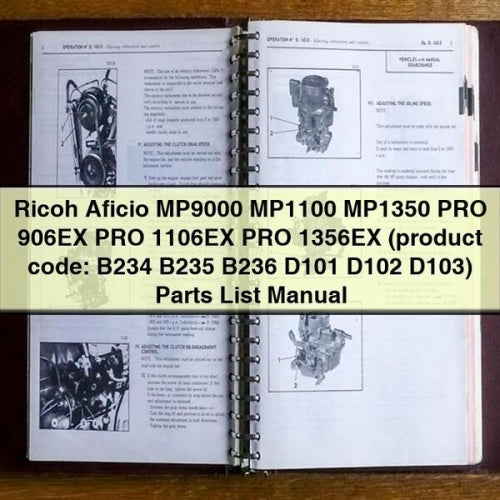 Ricoh Aficio MP9000 MP1100 MP1350 PRO 906EX PRO 1106EX PRO 1356EX (code produit : B234 B235 B236 D101 D102 D103) Manuel de liste des pièces PDF Télécharger