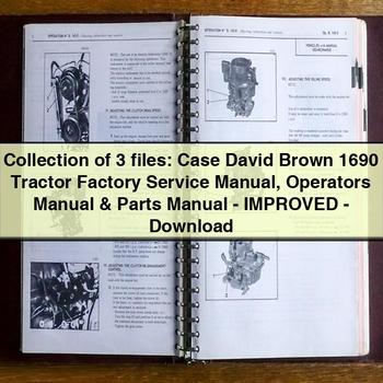 Colección de 3 archivos: Caso David Brown 1690 Manual de reparación del servicio de fábrica del tractor Manual del operador y manual de piezas-Mejorado-Descarga PDF